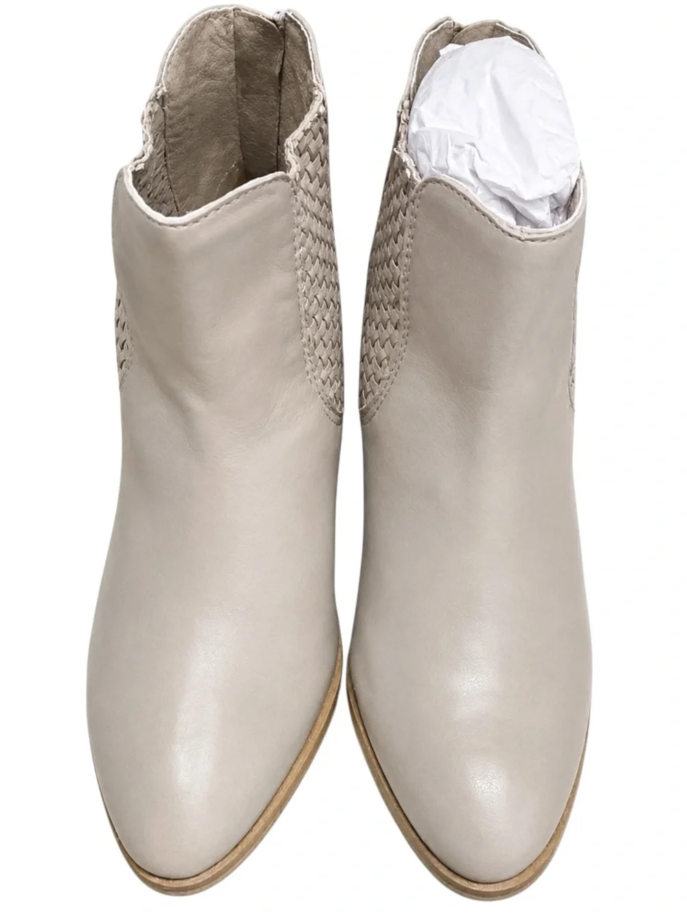 NWOT Leather Taupe Chelsea Ankle Booties Woven Side Gore Back Zip Size 6